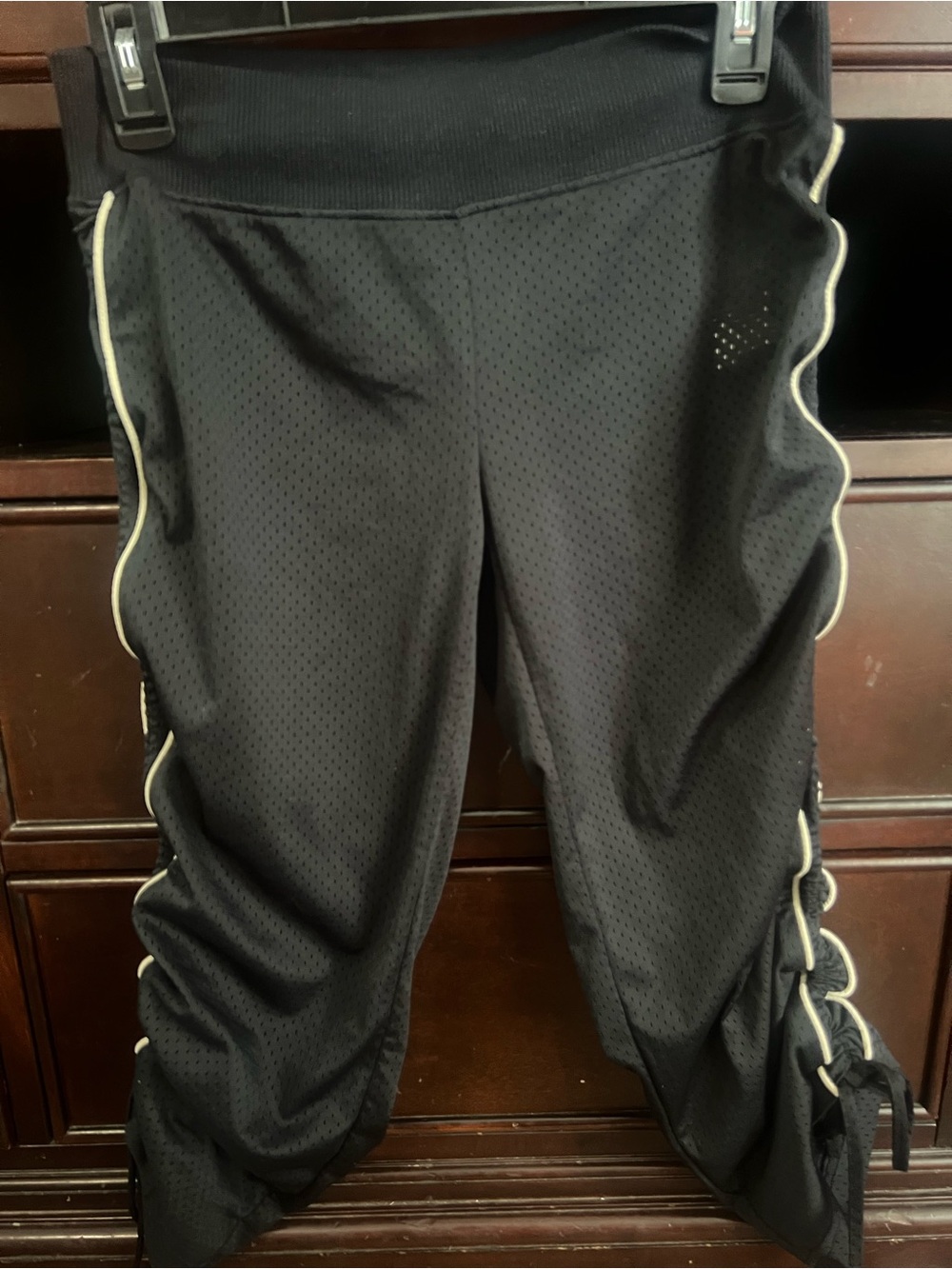 BDG Black Perforated Jogger Capris with Cream Piping
